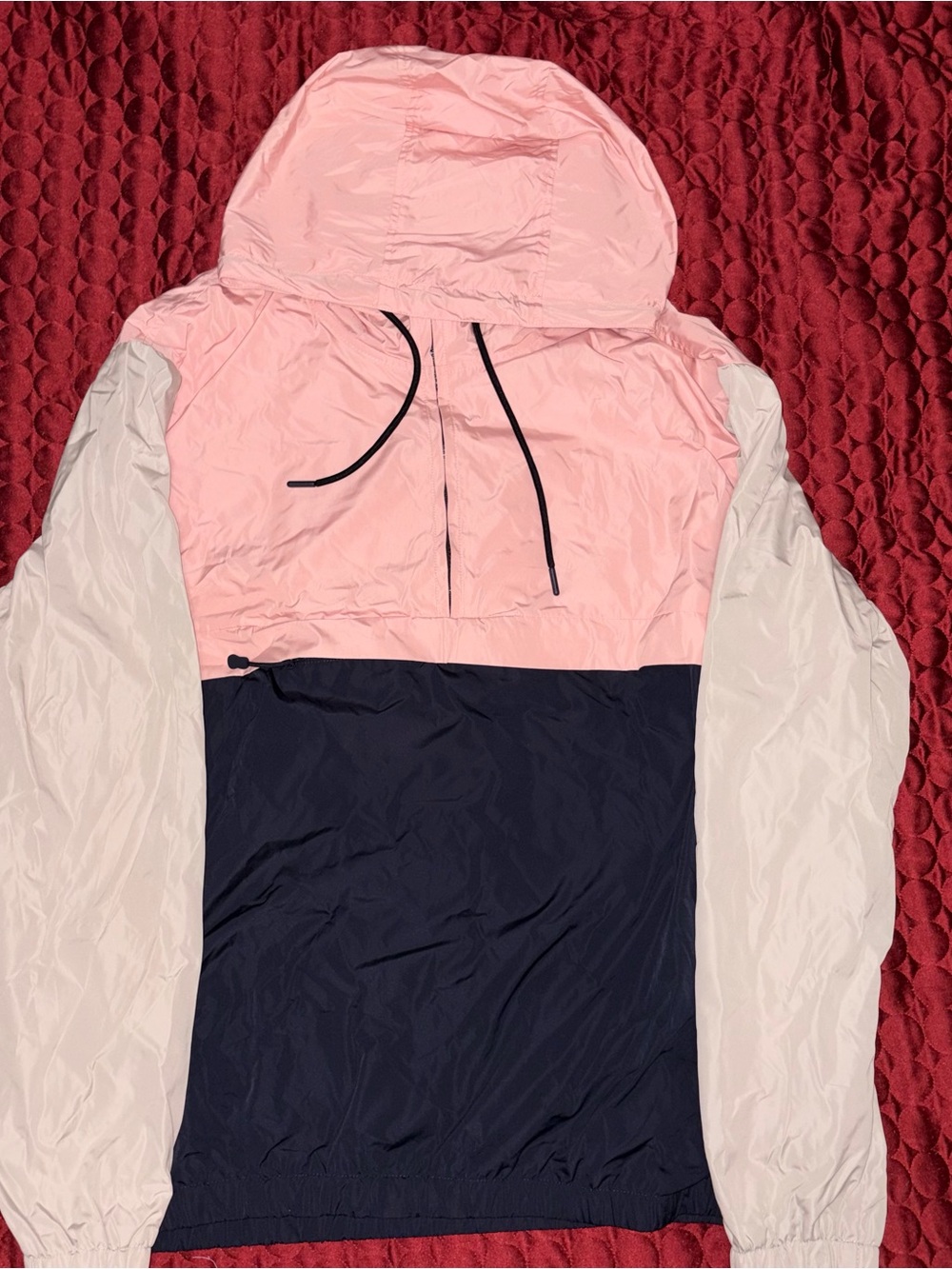 H&M Pink, Navy & White Colorblock Hooded Windbreaker